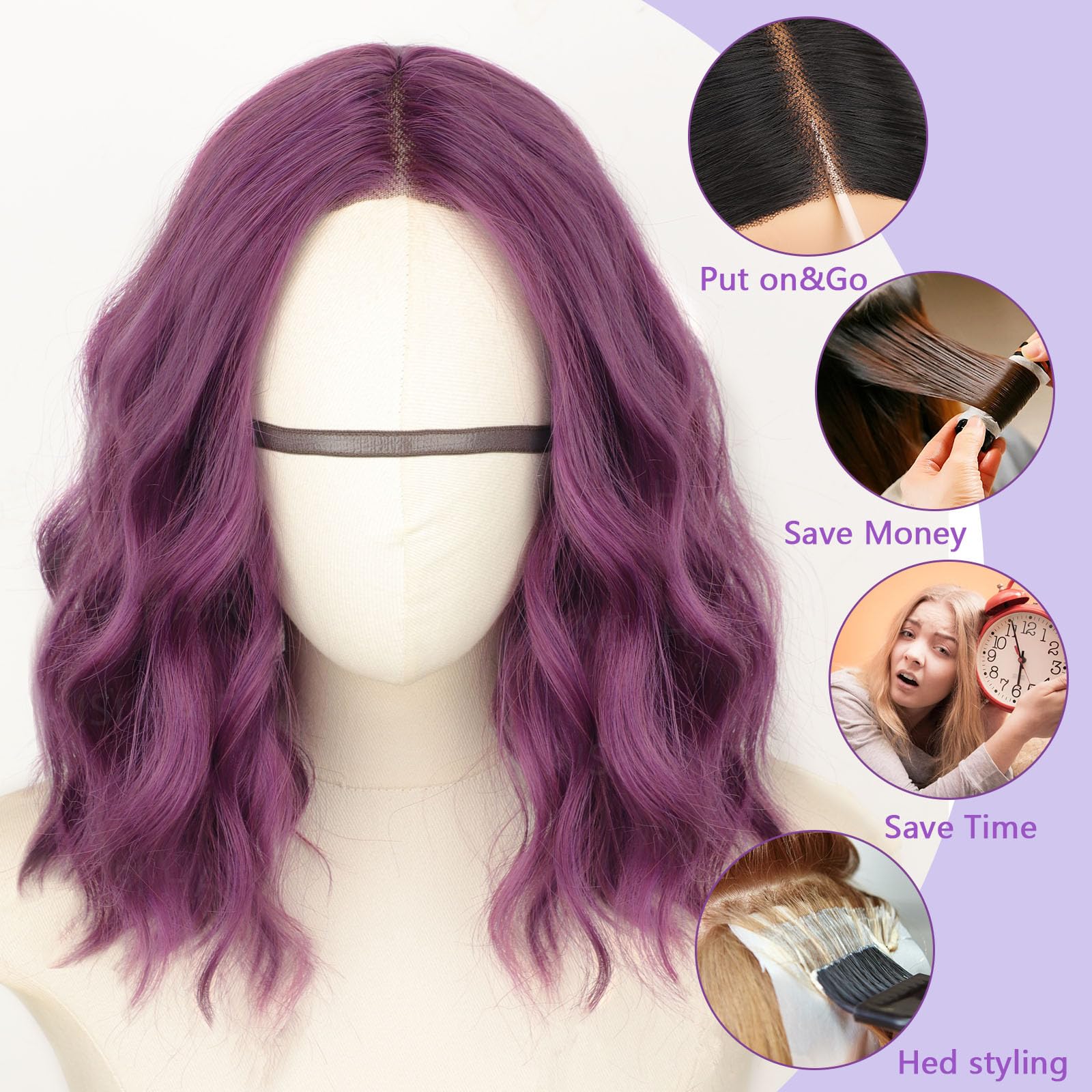 AISI HAIR 14Inch Dark to Light Blonde Wig for Women,Wave Synthetic Lace Wig