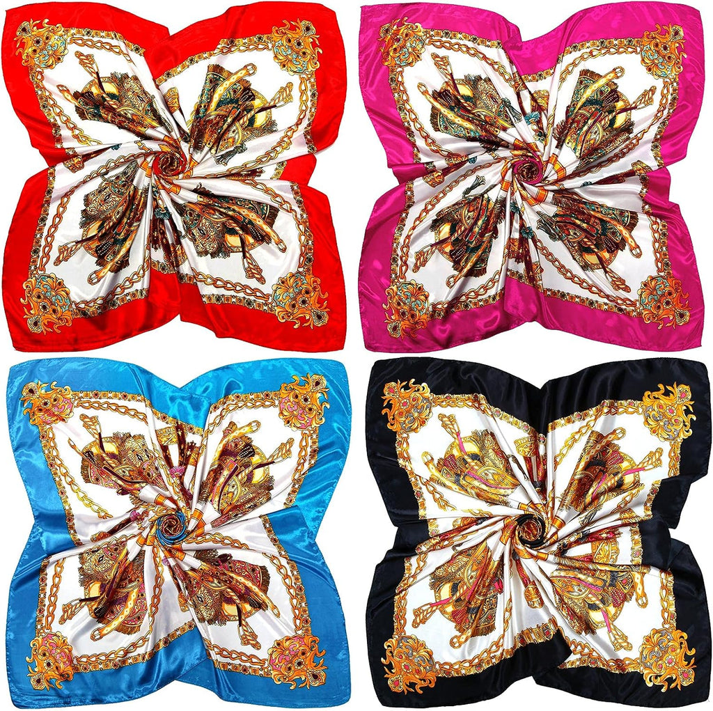 Honoson 4 Pcs 35 Inch Satin Head Scarf Bandanas for Women