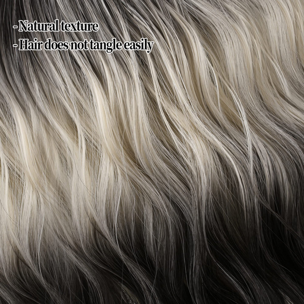 FAELBATY Blonde Wave Short Bob Wigs With Air Bangs Shoulder Length Wig For Women and Girls Curly Wavy Synthetic Cosplay Costume Wig (12" Mix blonde and gold)