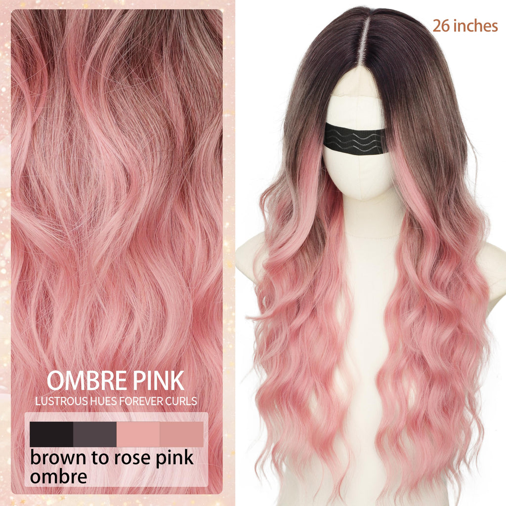 Nnzes Long Brown Mixed Blonde Wavy Wig 4x1 Lace Natural Hairline Middle Part Curly Heat-Resistant Synthetic Fiber for Women & Beginners Daily Party Use 26In