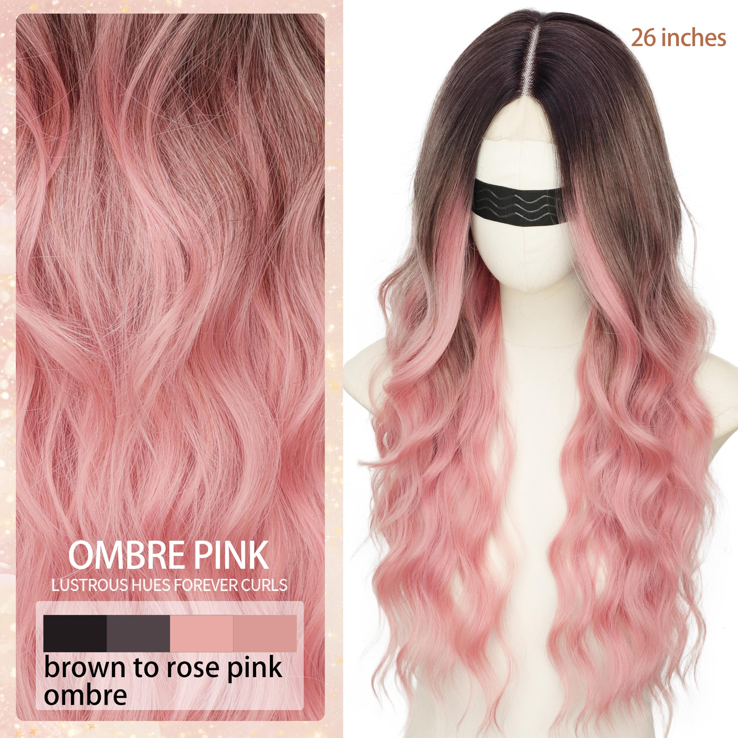 Nnzes Long Brown Mixed Blonde Wavy Wig 4x1 Lace Natural Hairline Middle Part Curly Heat-Resistant Synthetic Fiber for Women & Beginners Daily Party Use 26In
