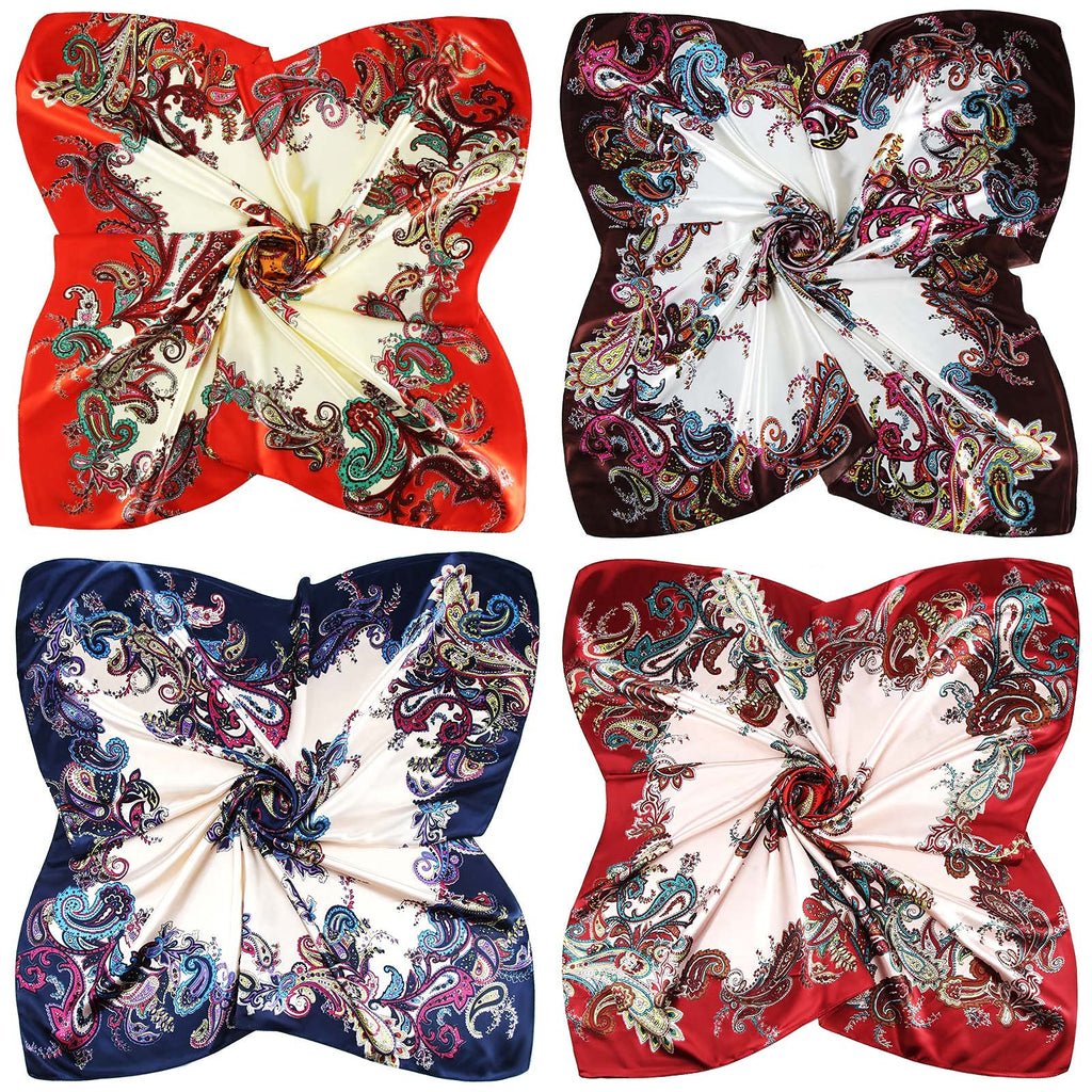 Honoson 4 Pcs 35 Inch Satin Head Scarf Bandanas for Women