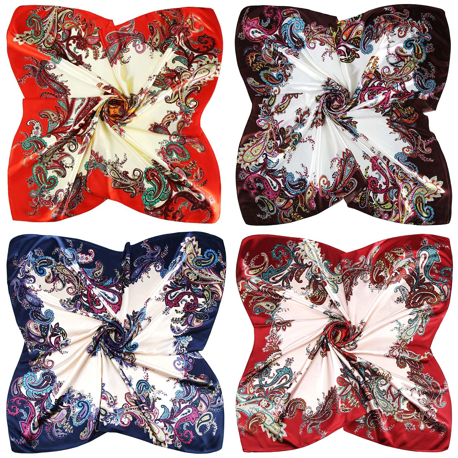 Honoson 4 Pcs 35 Inch Satin Head Scarf Bandanas for Women