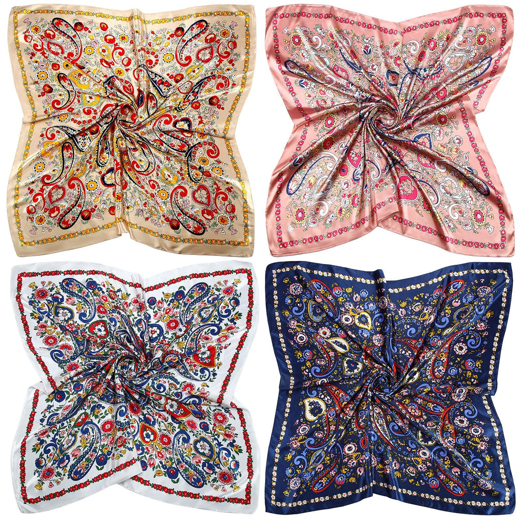 Honoson 4 Pcs 35 Inch Satin Head Scarf Bandanas for Women