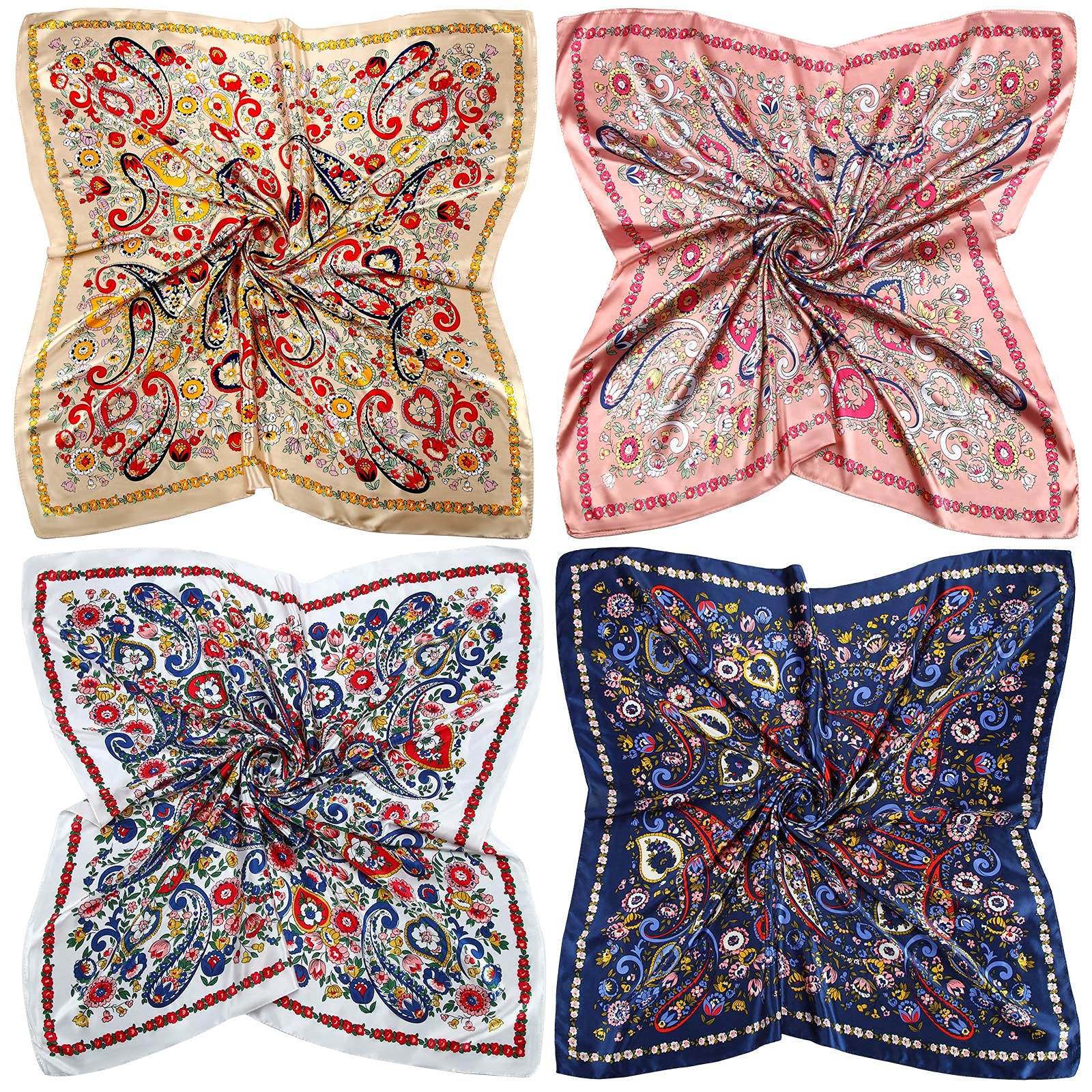 Honoson 4 Pcs 35 Inch Satin Head Scarf Bandanas for Women
