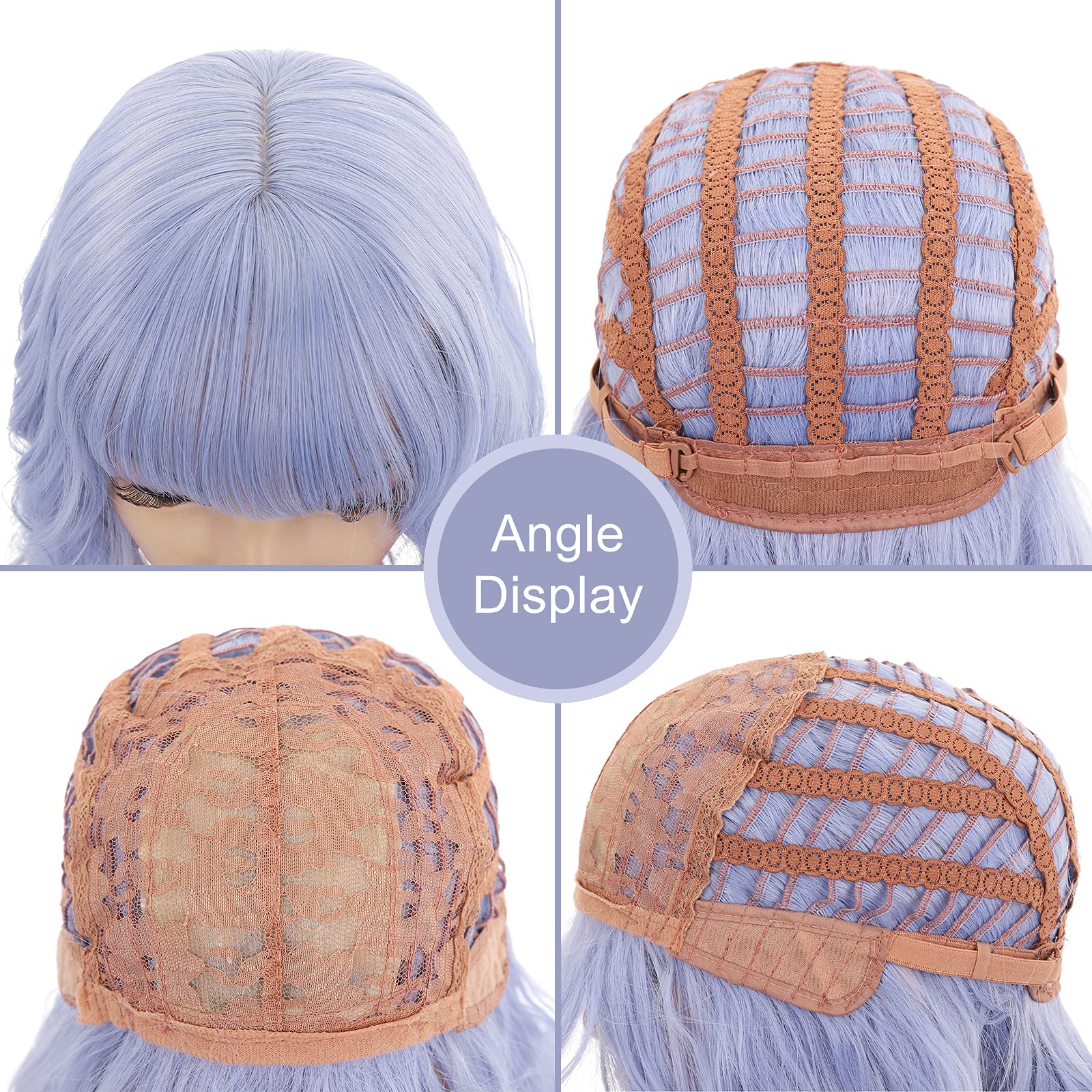 FAELBATY Blonde Wave Short Bob Wigs With Air Bangs Shoulder Length Wig For Women and Girls Curly Wavy Synthetic Cosplay Costume Wig (12" Mix blonde and gold)