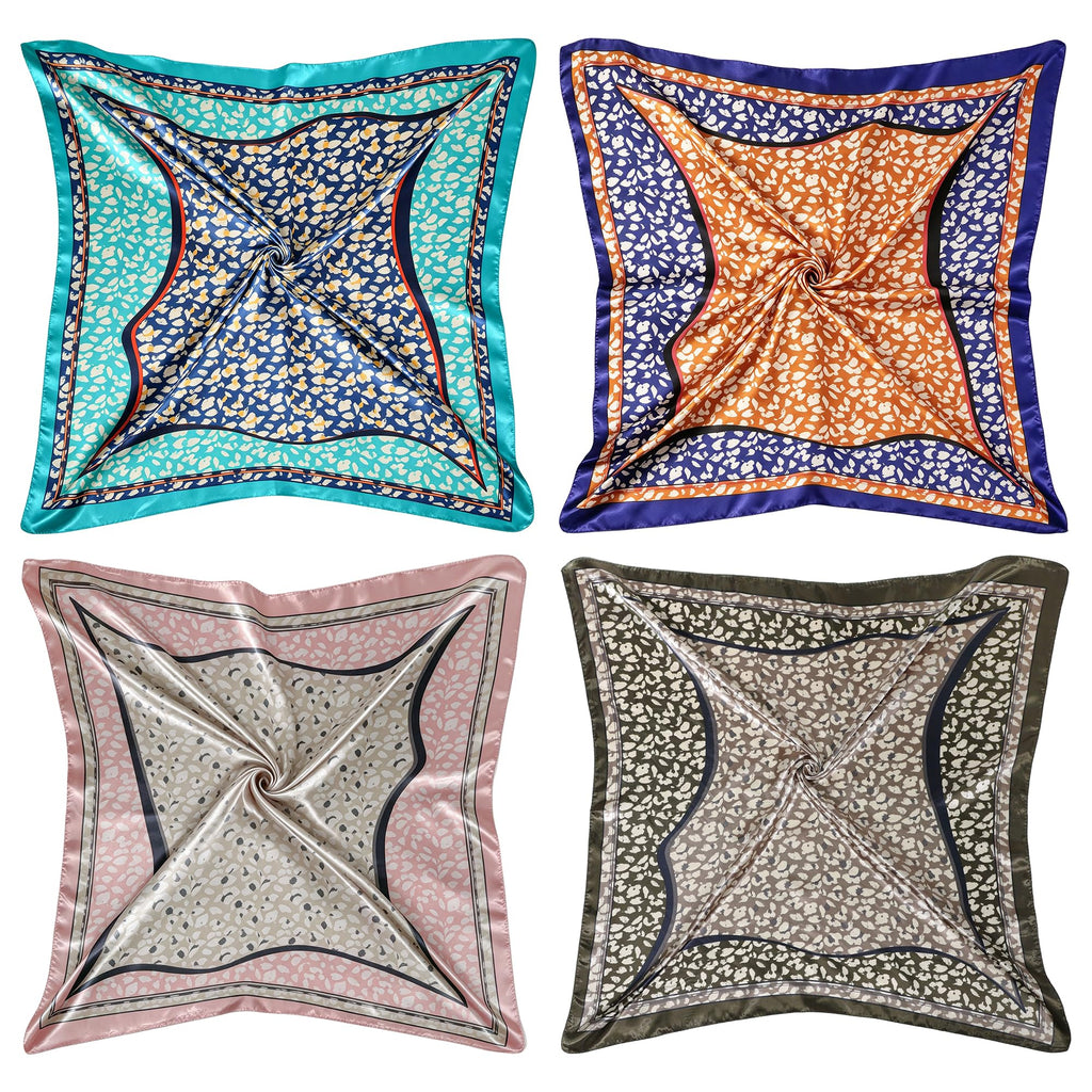 Ciormis 35" Silk Head Scarf for Women, 4 Pcs Satin Hair Scarf Square Silk Bandana Top Neck Scarves Hair Wraps for Sleeping