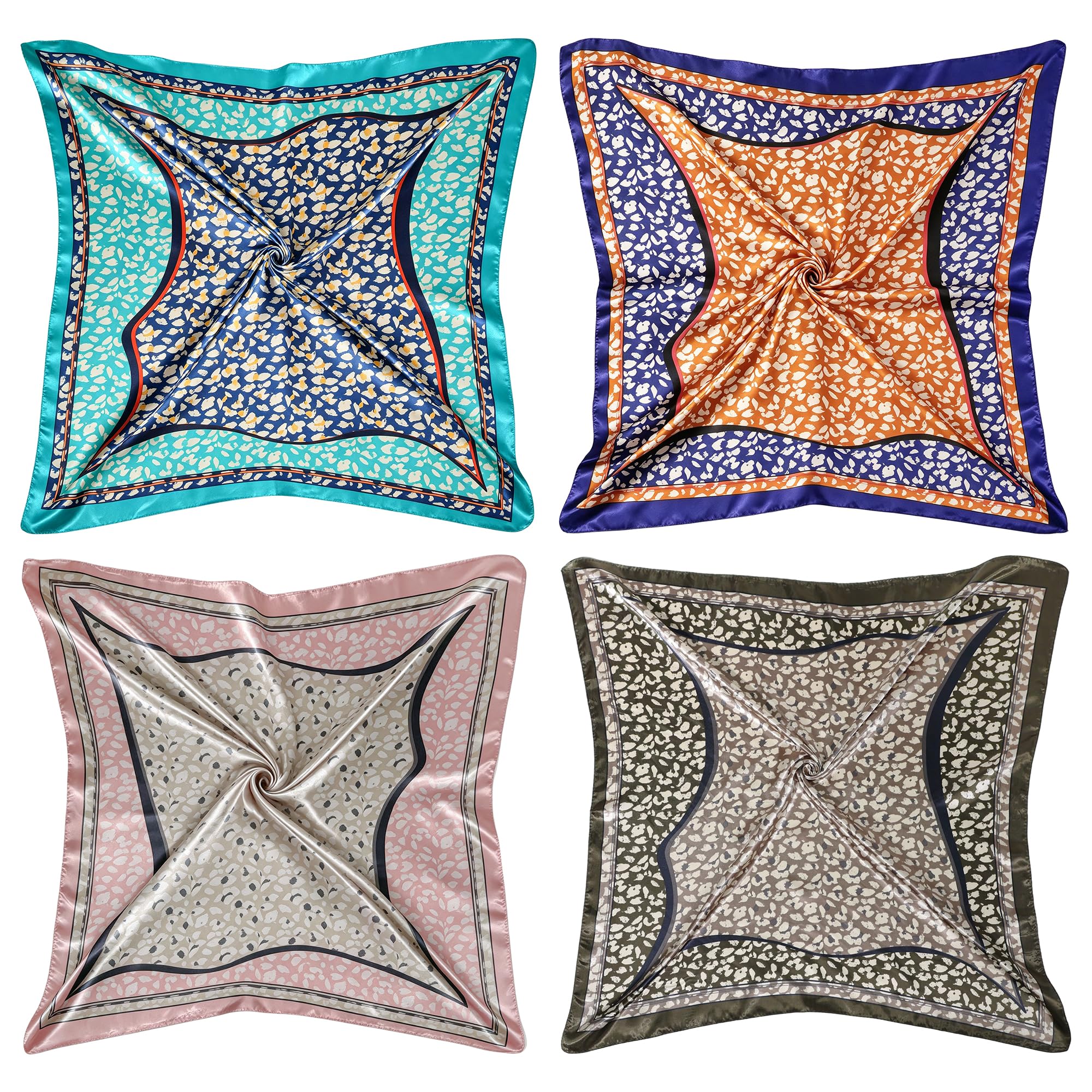 Ciormis 35" Silk Head Scarf for Women, 4 Pcs Satin Hair Scarf Square Silk Bandana Top Neck Scarves Hair Wraps for Sleeping