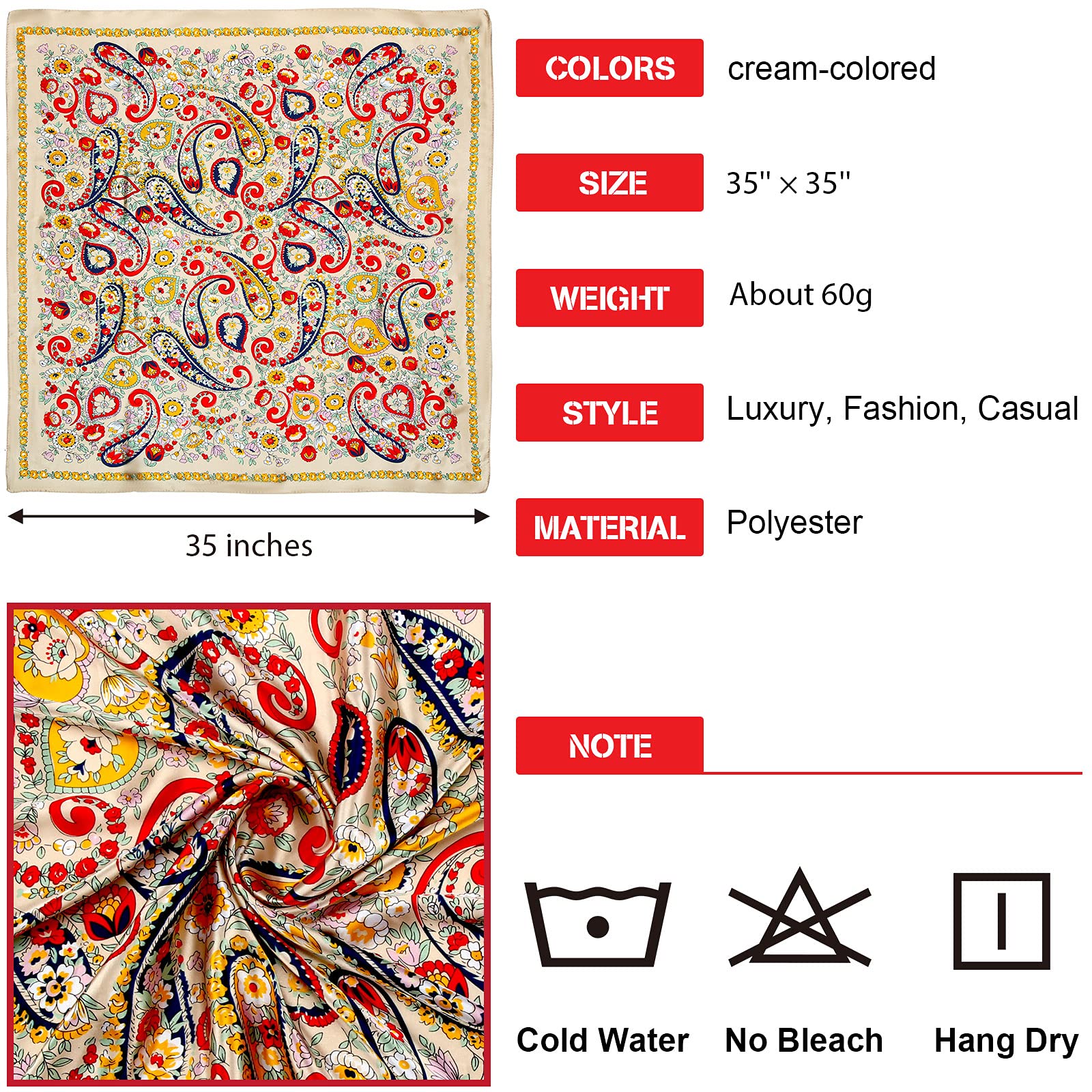 Honoson 4 Pcs 35 Inch Satin Head Scarf Bandanas for Women