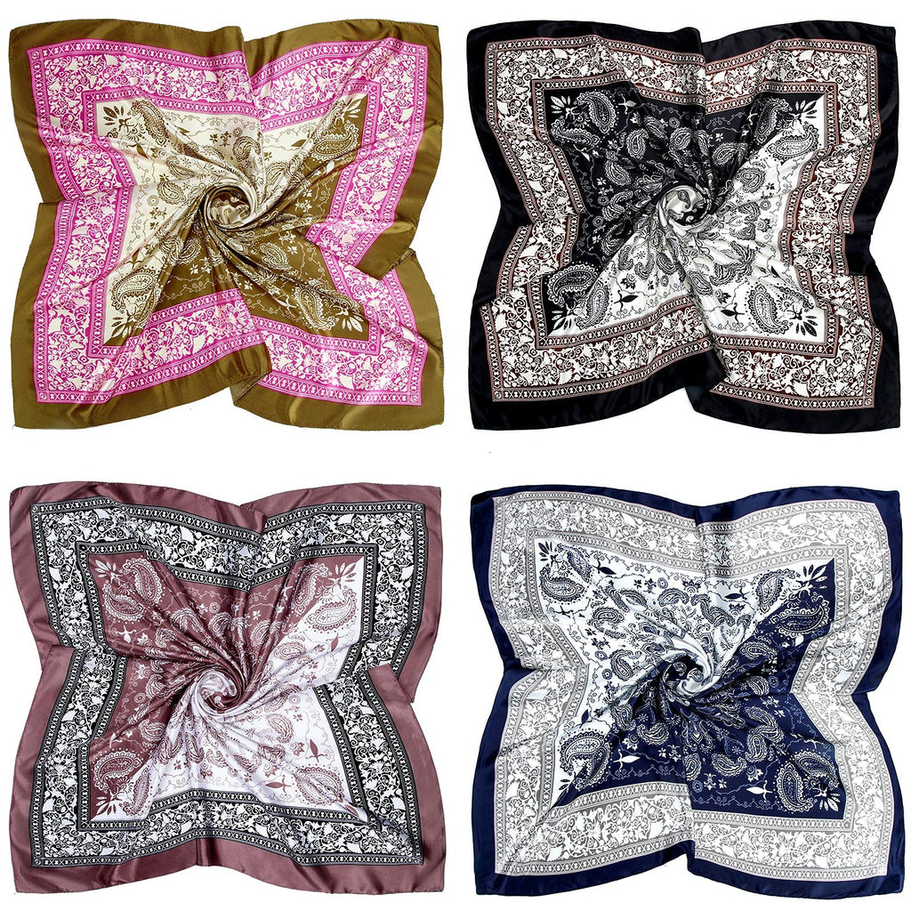 Honoson 4 Pcs 35 Inch Satin Head Scarf Bandanas for Women