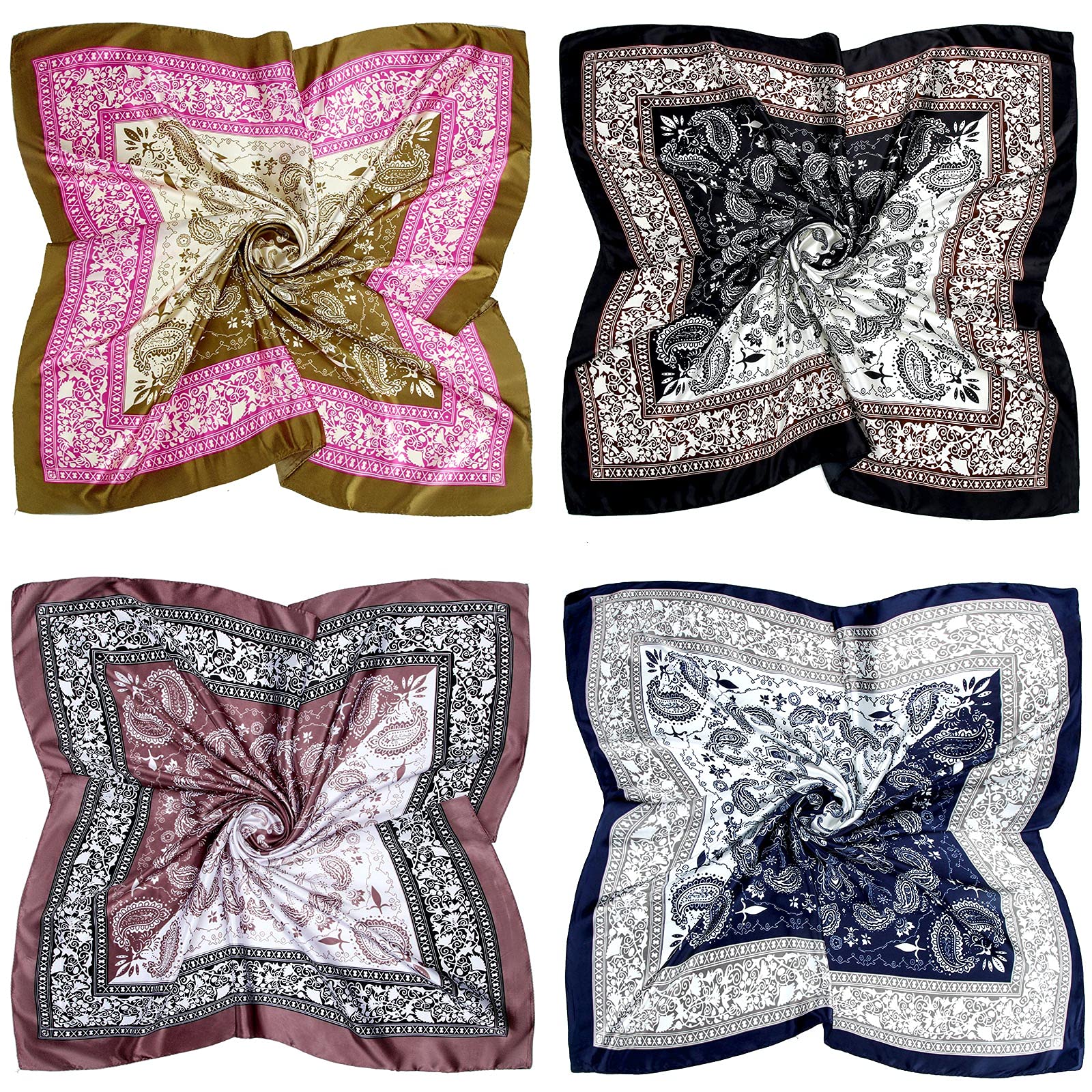Honoson 4 Pcs 35 Inch Satin Head Scarf Bandanas for Women