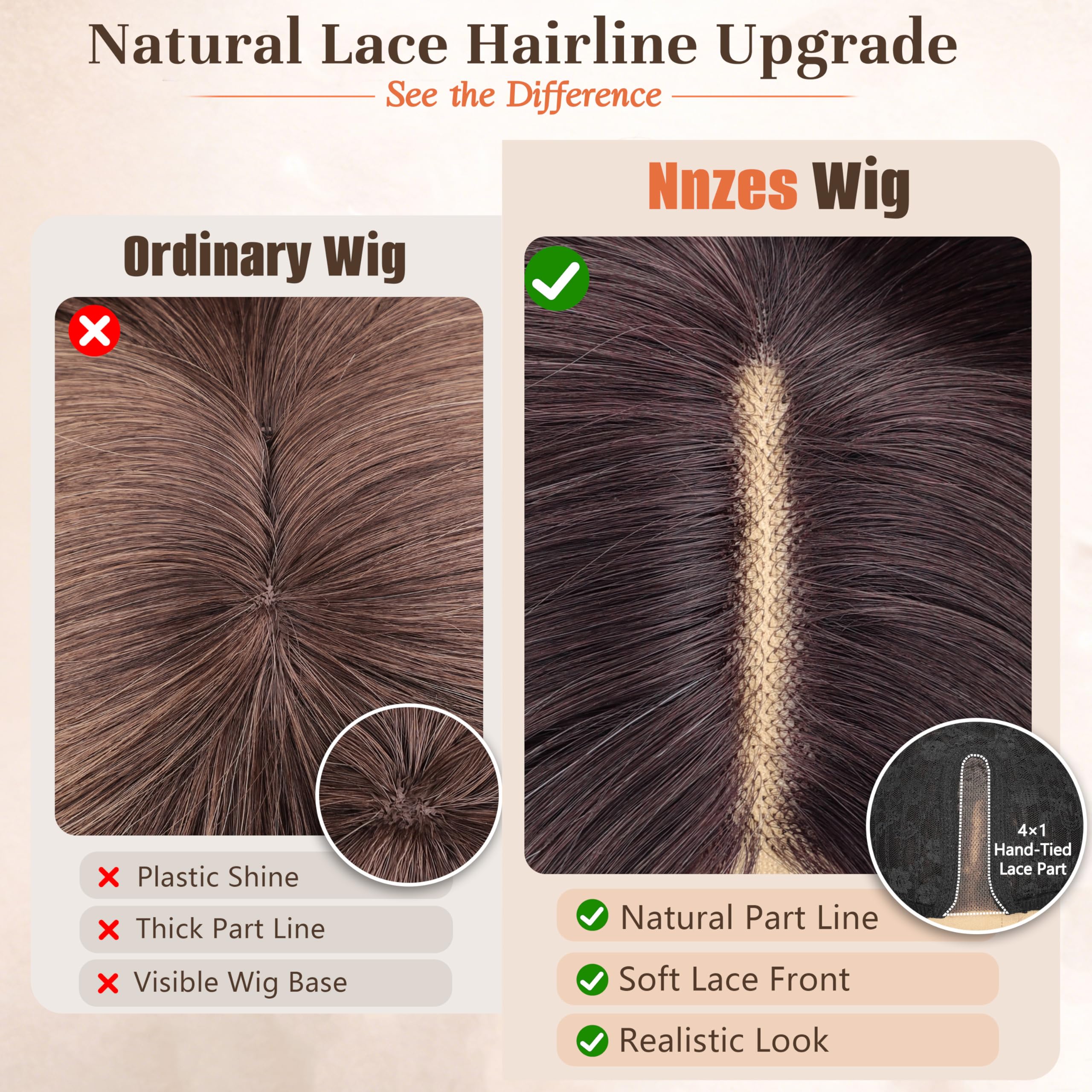 Nnzes Long Brown Mixed Blonde Wavy Wig 4x1 Lace Natural Hairline Middle Part Curly Heat-Resistant Synthetic Fiber for Women & Beginners Daily Party Use 26In