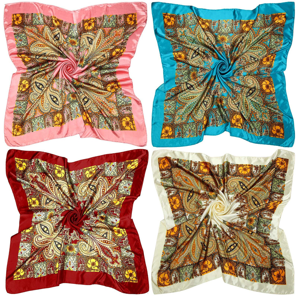 Honoson 4 Pcs 35 Inch Satin Head Scarf Bandanas for Women