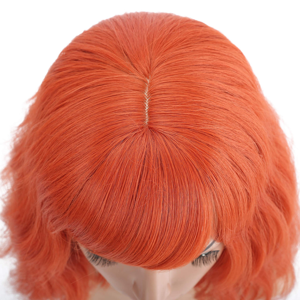 FAELBATY Blonde Wave Short Bob Wigs With Air Bangs Shoulder Length Wig For Women and Girls Curly Wavy Synthetic Cosplay Costume Wig (12" Mix blonde and gold)