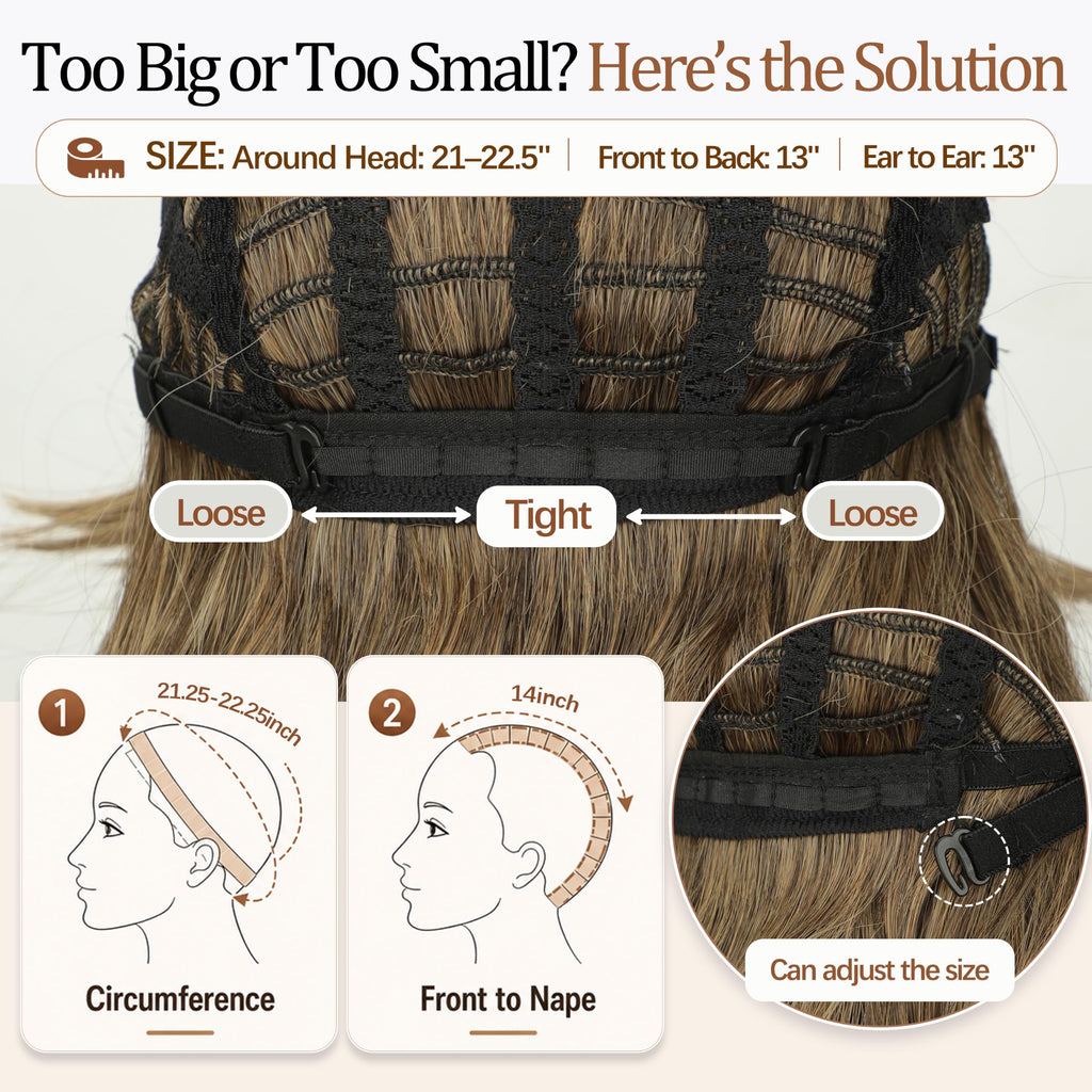 Nnzes Wig with Bangs for Women Shoulder Length Bob Wavy Women's Charming Synthetic Brown mixed Blonde Highlight Wigs with Natural Curly Heat Resistant Hair for Daily Party Use