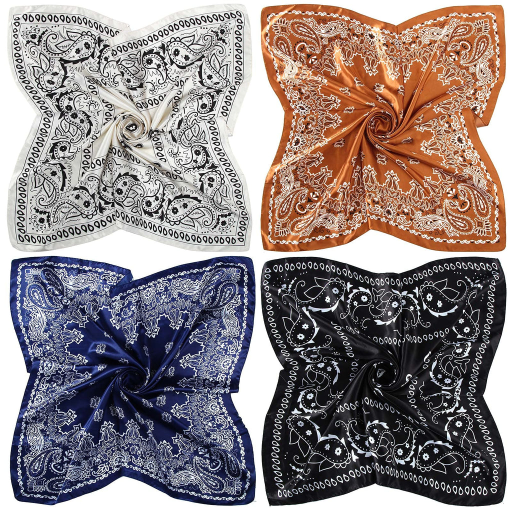 Honoson 4 Pcs 35 Inch Satin Head Scarf Bandanas for Women