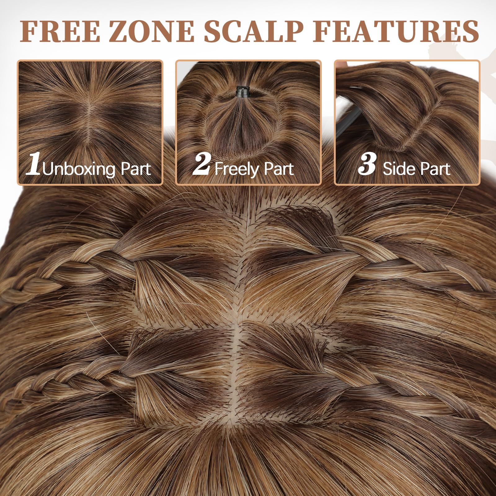 XIXIBI Wig with Bangs for Women,Long Straight,Brown Blonde Highlight