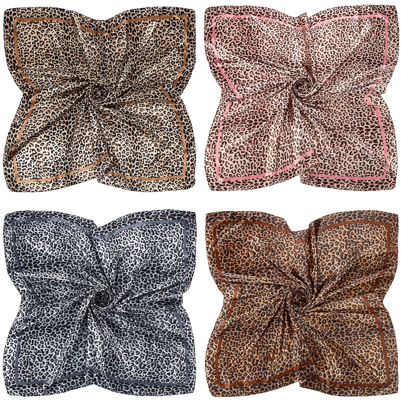 Honoson 4 Pcs 35 Inch Satin Head Scarf Bandanas for Women