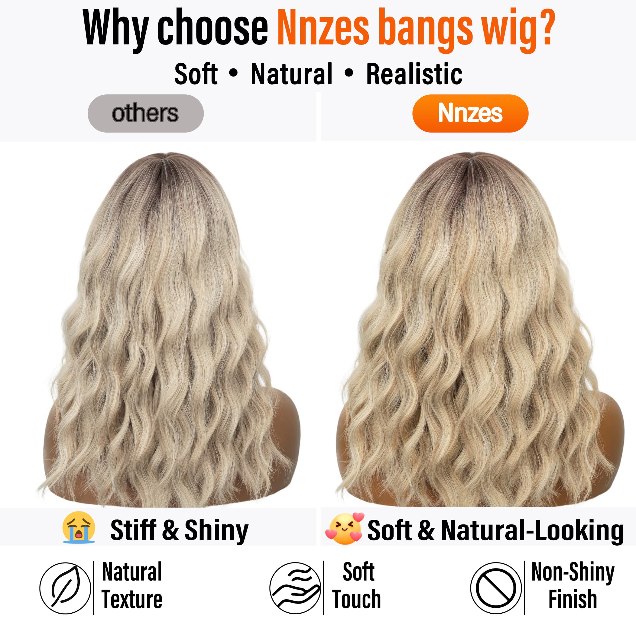 Nnzes Wig with Bangs for Women Shoulder Length Bob Wavy Women's Charming Synthetic Brown mixed Blonde Highlight Wigs with Natural Curly Heat Resistant Hair for Daily Party Use