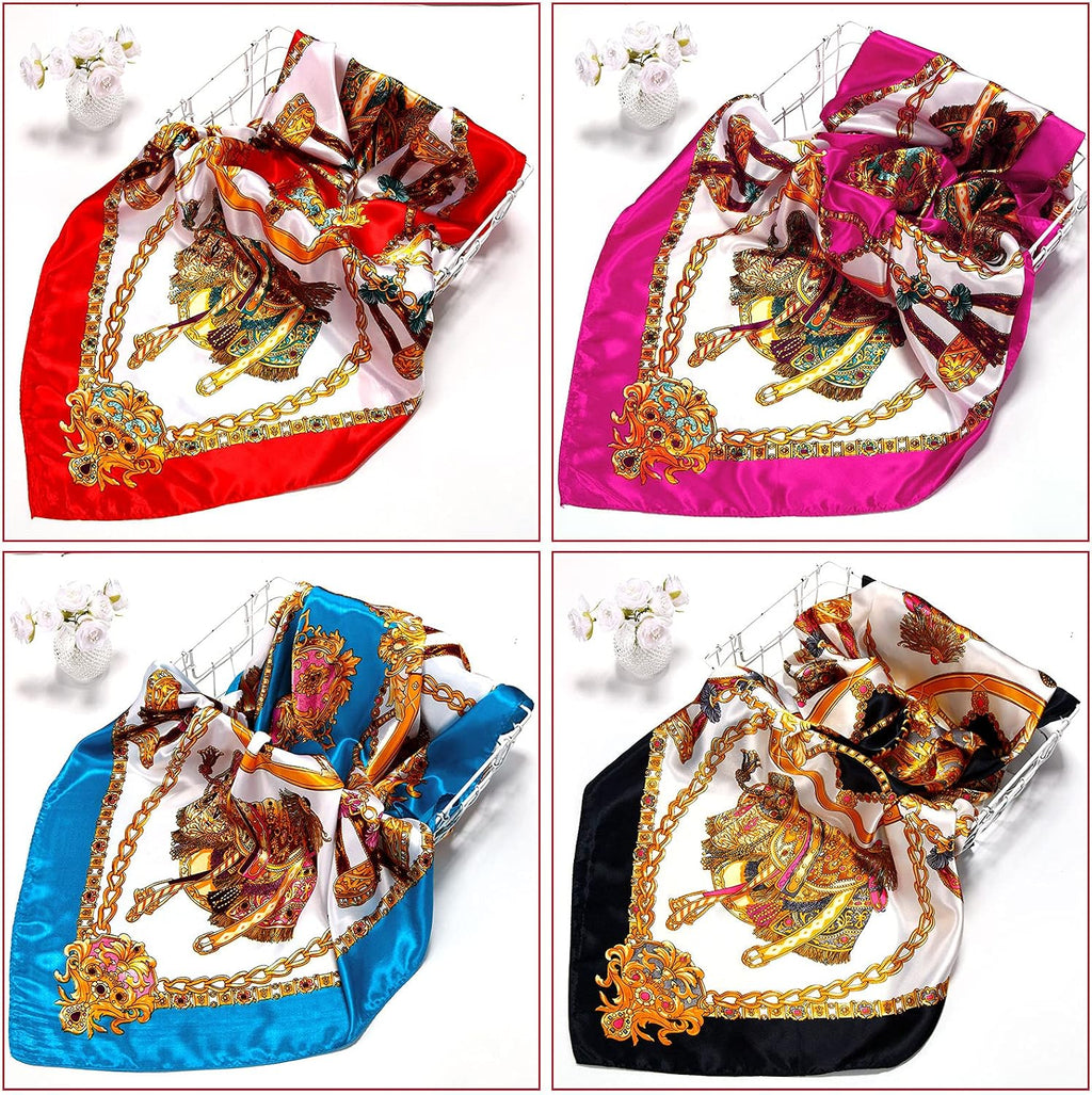 Honoson 4 Pcs 35 Inch Satin Head Scarf Bandanas for Women