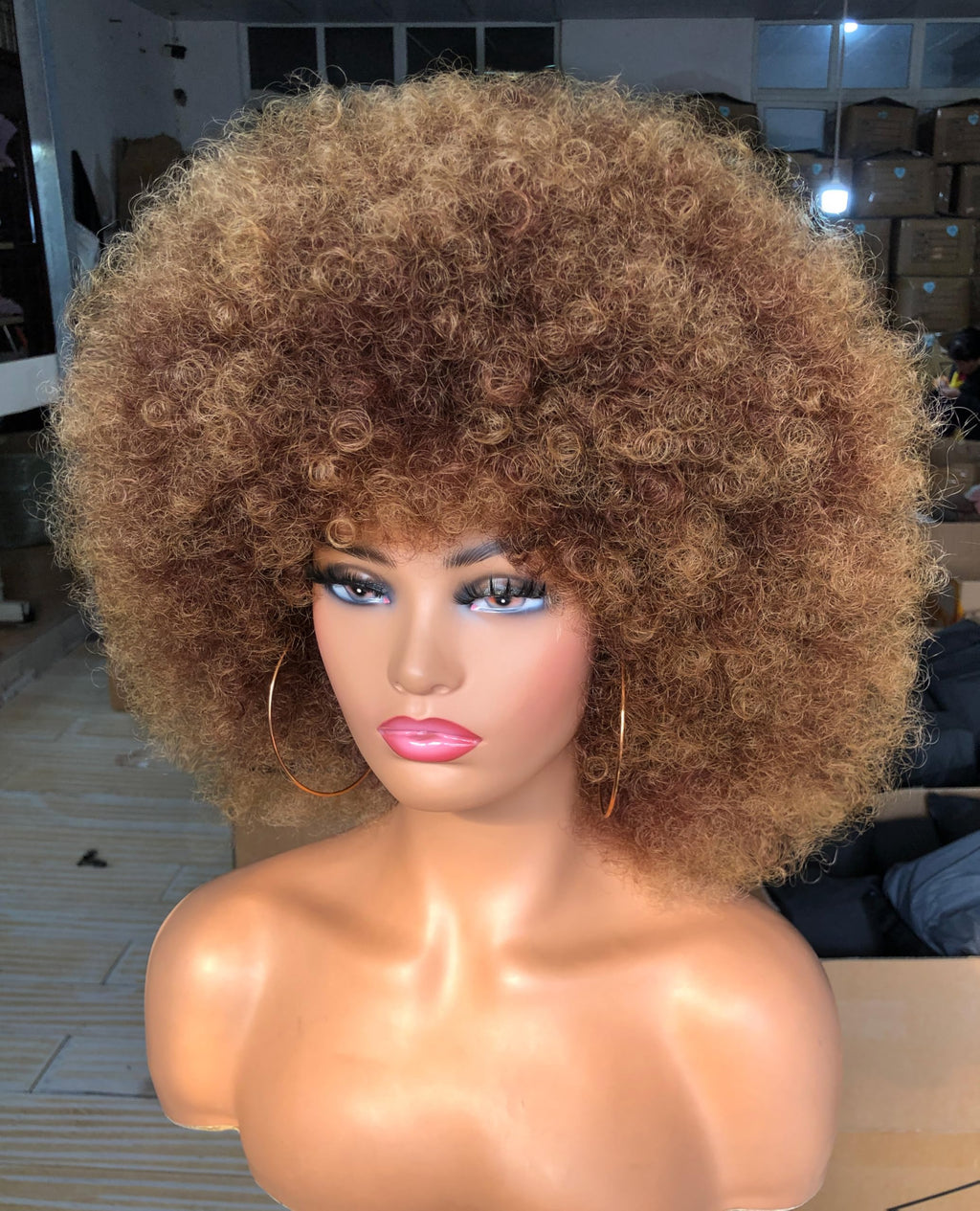 Curly Afro Wigs for Black Women Kinky Curly Wig with Bangs Synthetic Fiber Natural Looking Glueless Hair for Daily Wear
