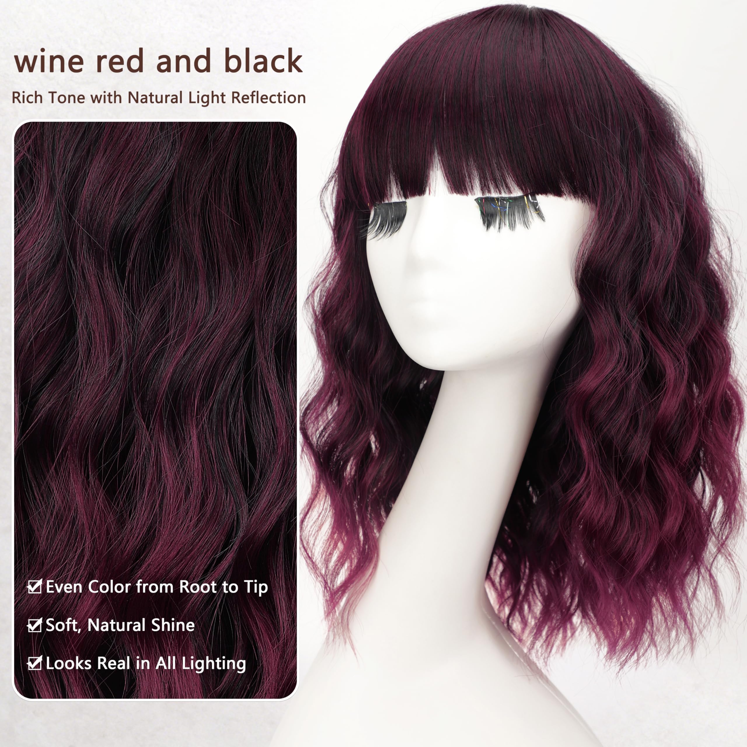 Nnzes Wig with Bangs for Women Shoulder Length Bob Wavy Women's Charming Synthetic Brown mixed Blonde Highlight Wigs with Natural Curly Heat Resistant Hair for Daily Party Use
