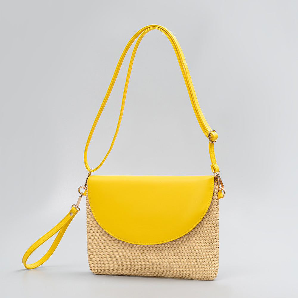 Holiday straw bag, small solid color shoulder bag, small crossbody beach bag, seaside beach bag evening clutch woven bag women