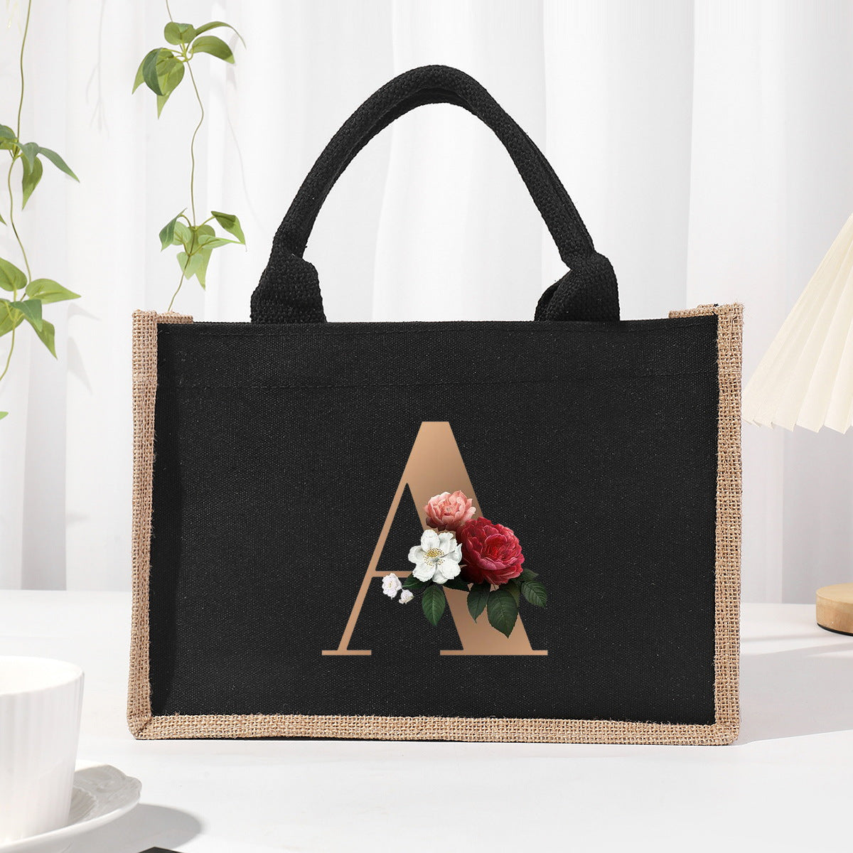 Cotton and linen canvas tote bag, printed letter tote bag, portable light handbag, gift shopping bag