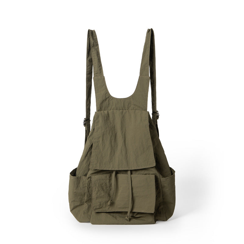 Bag women lightweight nylon backpack purse, pleated multi-pocket large capacity backpack, beige backpack lightweight