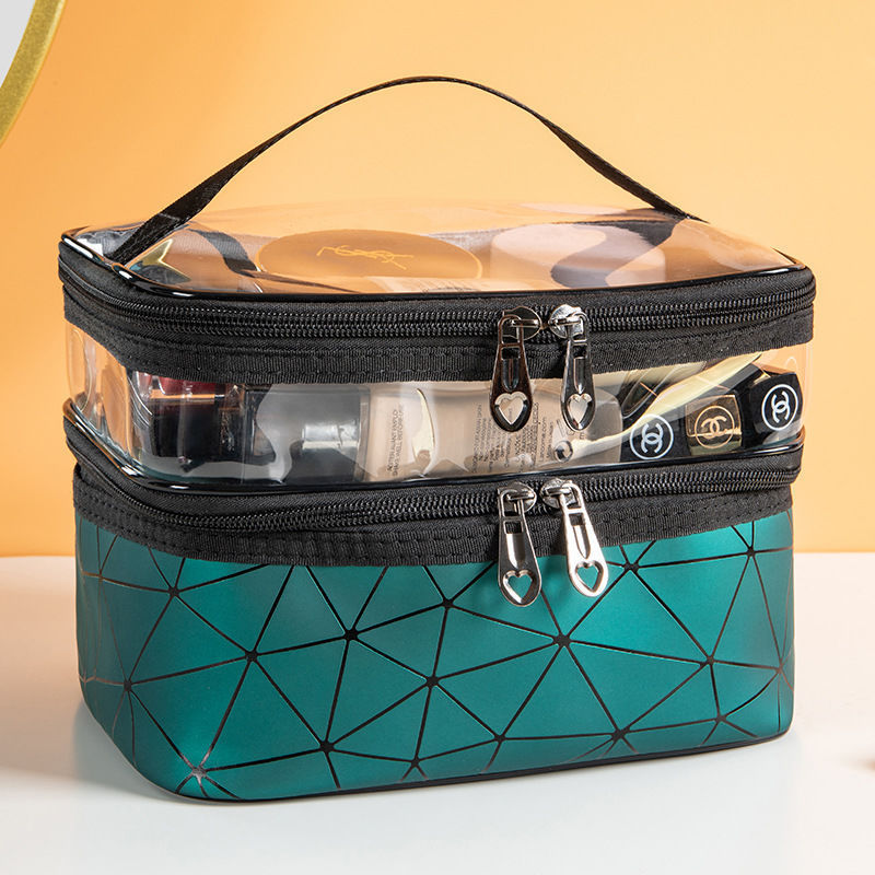 Multifunctional double-layer cosmetic bag, transparent storage bag, travel portable tote bag, large-capacity waterproof toilet bag