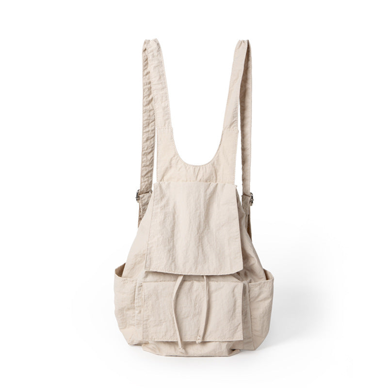 Bag women lightweight nylon backpack purse, pleated multi-pocket large capacity backpack, beige backpack lightweight