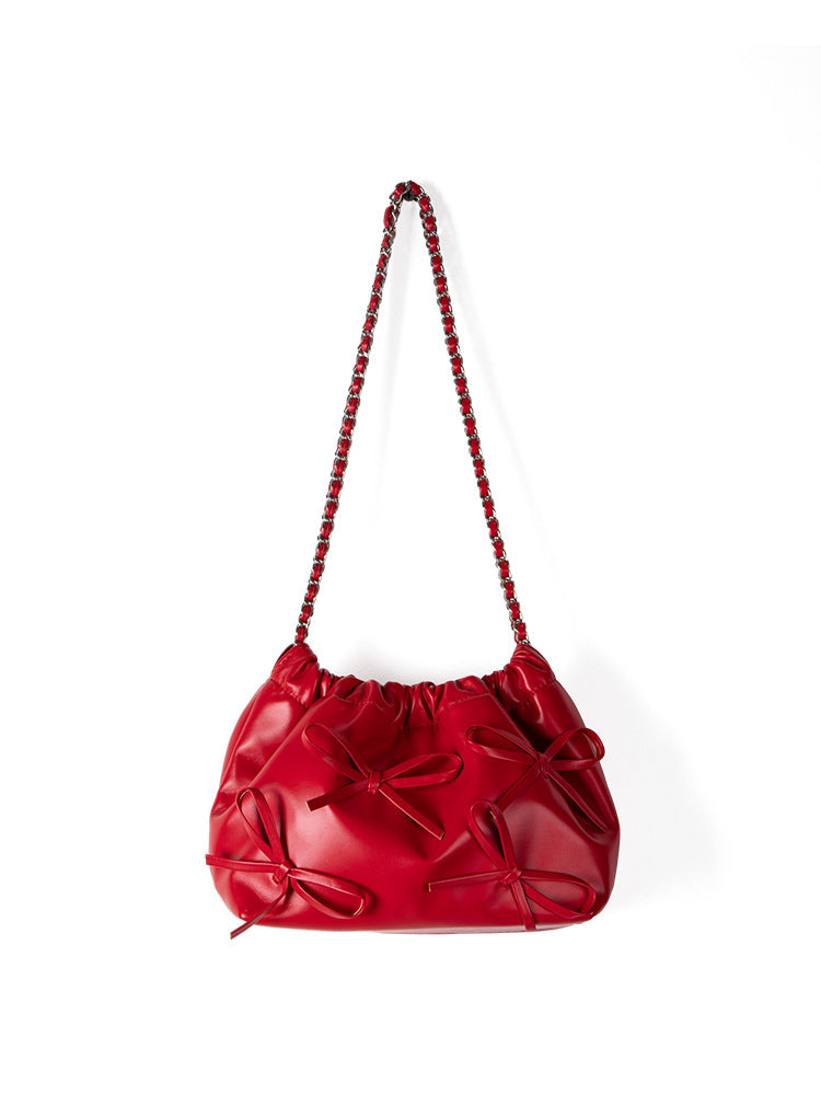 Commuter versatile chain bag, bow soft leather crossbody bag women, spring fashion shoulder crossbody bag