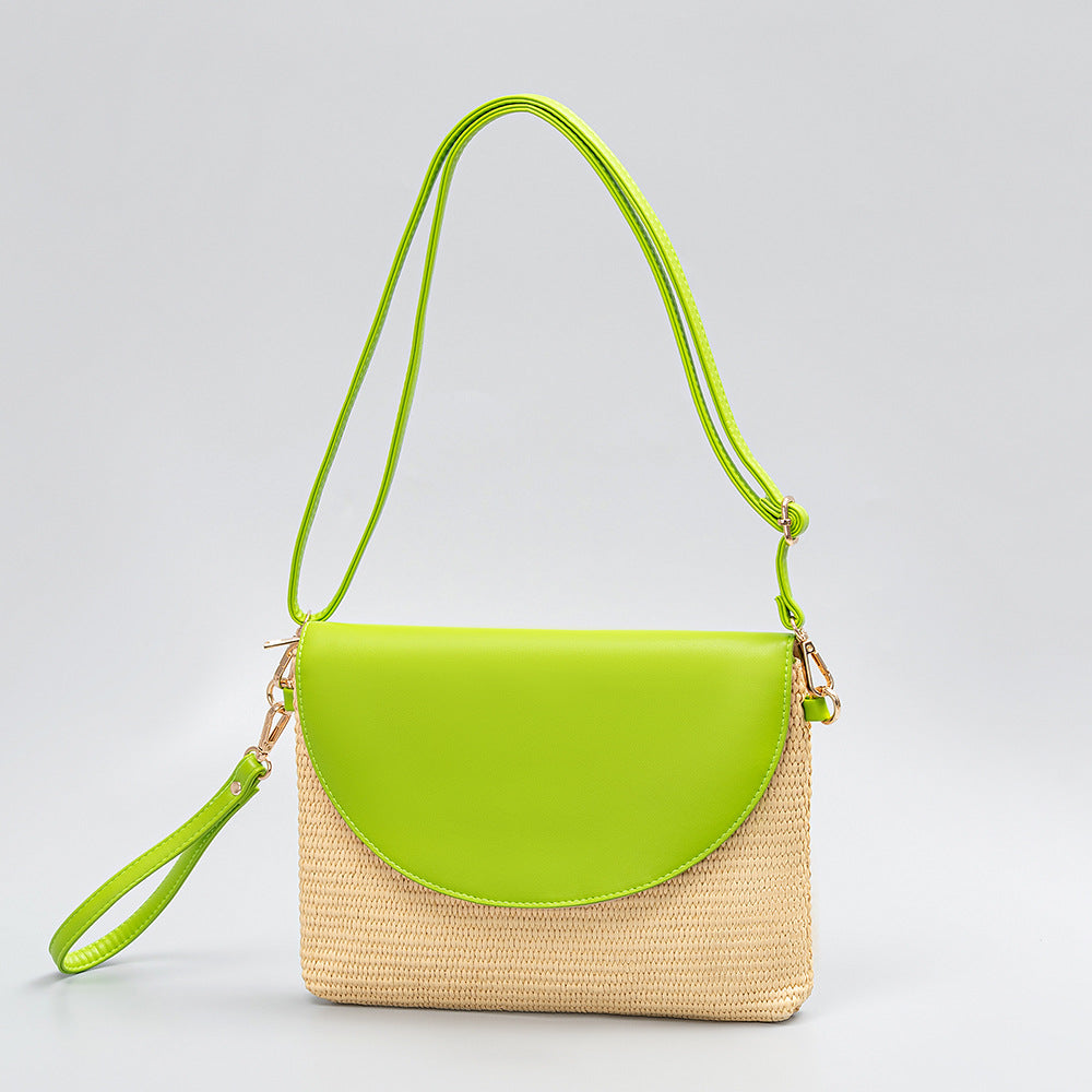 Holiday straw bag, small solid color shoulder bag, small crossbody beach bag, seaside beach bag evening clutch woven bag women