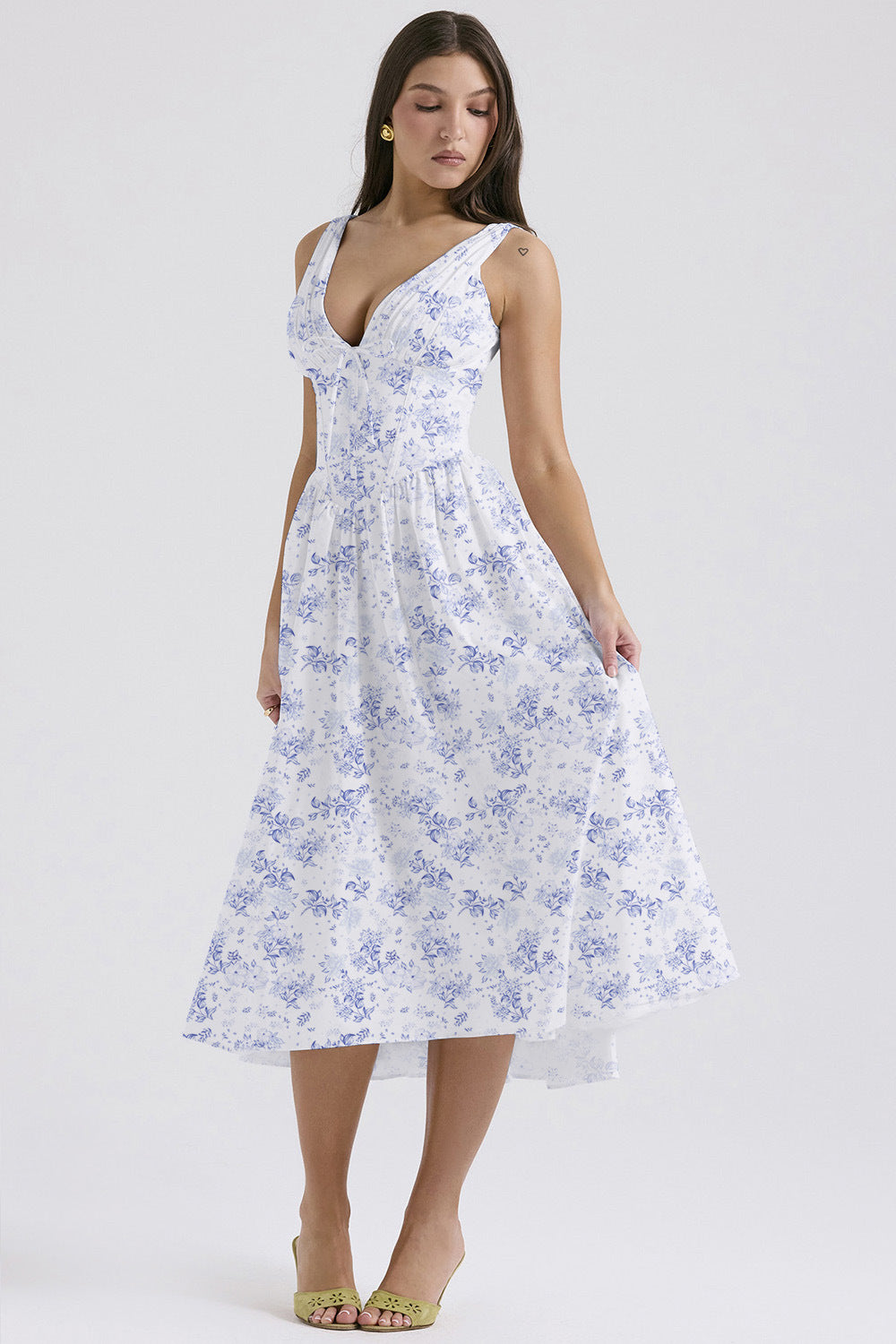 Summer Slim Suspender Long Dress Fashion Printed V-Neck Temperament Dress