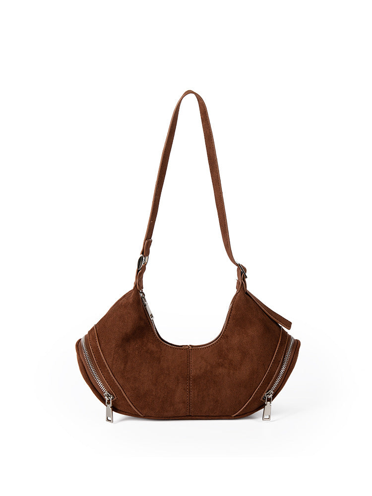 Large capacity suede shoulder bag, slouch bag, vintage casual bag hobo