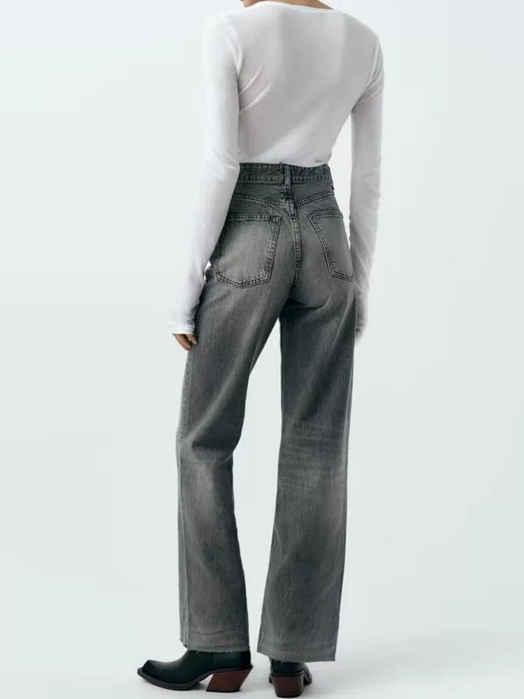 Women's High Waist Wide Leg Denim Pants