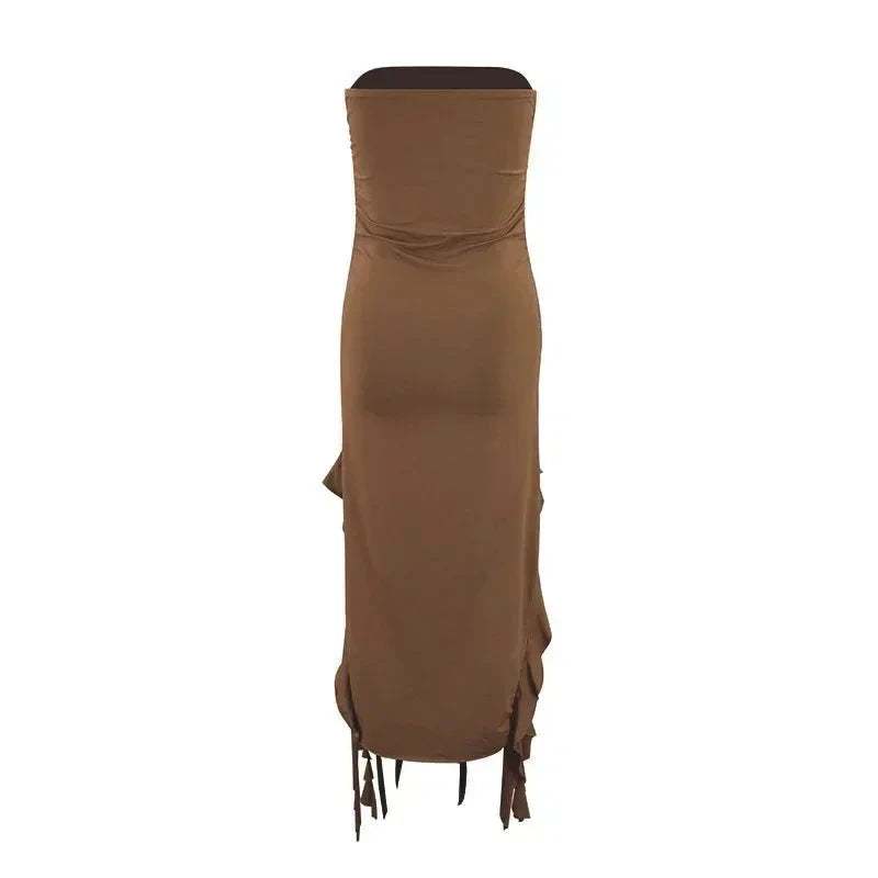 BWQ Long Dresses For Women Slit Sexy Bodycon Sleeveless Jellyfish Dress Hot Girls Fashion Off The Shoulders Maxi Dress Woman