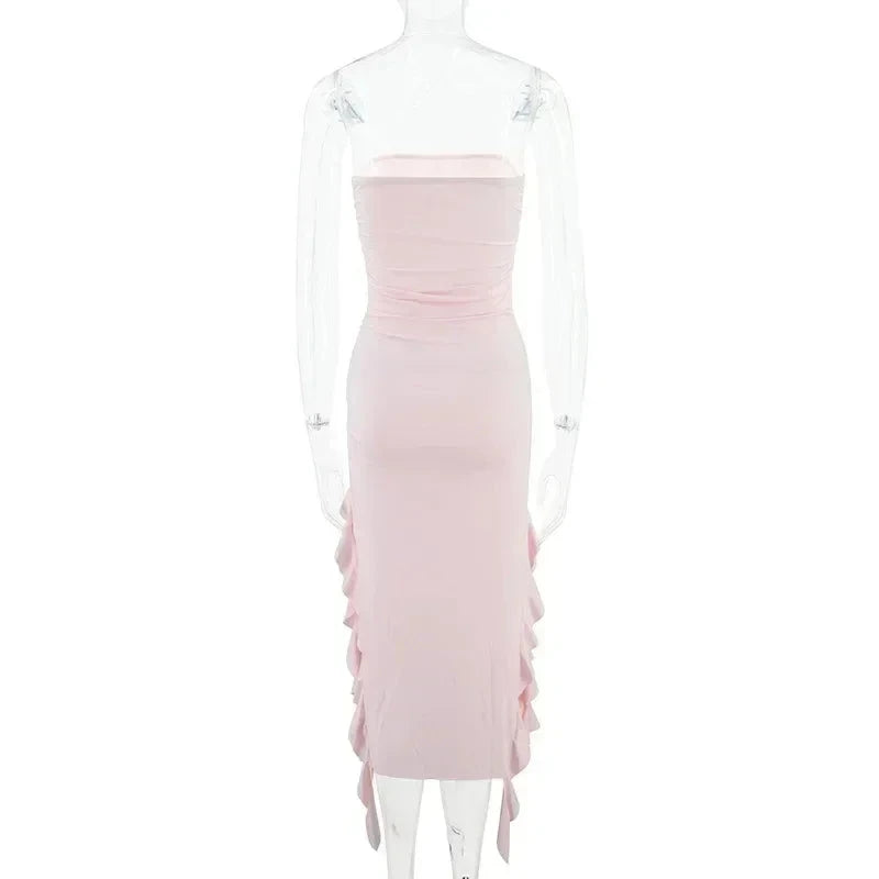 BWQ Long Dresses For Women Slit Sexy Bodycon Sleeveless Jellyfish Dress Hot Girls Fashion Off The Shoulders Maxi Dress Woman