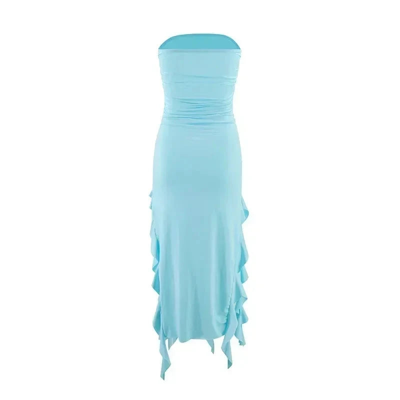 BWQ Long Dresses For Women Slit Sexy Bodycon Sleeveless Jellyfish Dress Hot Girls Fashion Off The Shoulders Maxi Dress Woman
