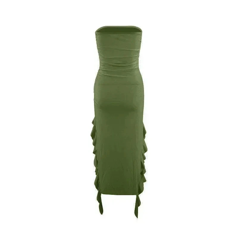 BWQ Long Dresses For Women Slit Sexy Bodycon Sleeveless Jellyfish Dress Hot Girls Fashion Off The Shoulders Maxi Dress Woman