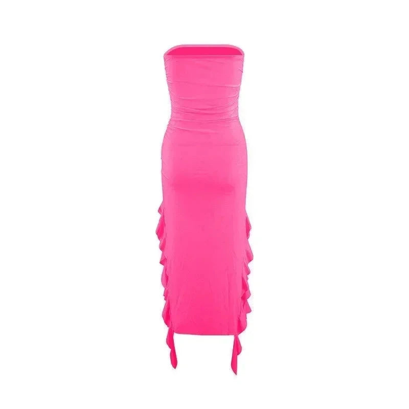 BWQ Long Dresses For Women Slit Sexy Bodycon Sleeveless Jellyfish Dress Hot Girls Fashion Off The Shoulders Maxi Dress Woman