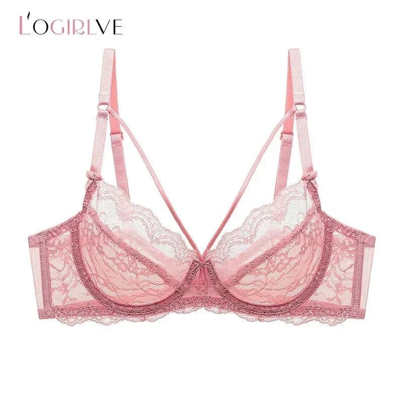 Logirlve Wholesale 3PCS Sexy Underwear Woman Lace Bras Hollow out Ultrathin Bra Women's lingerie Big Size Bra