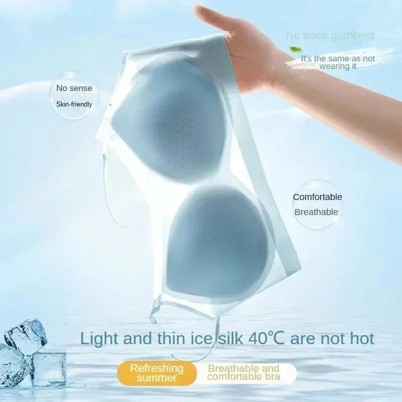 3PCS Ultra-Thin Breathable Ice Silk Top Bras Women's Bustier Underwear Seamless Back Halter Vest Wrap Wireless Bras Solid Color