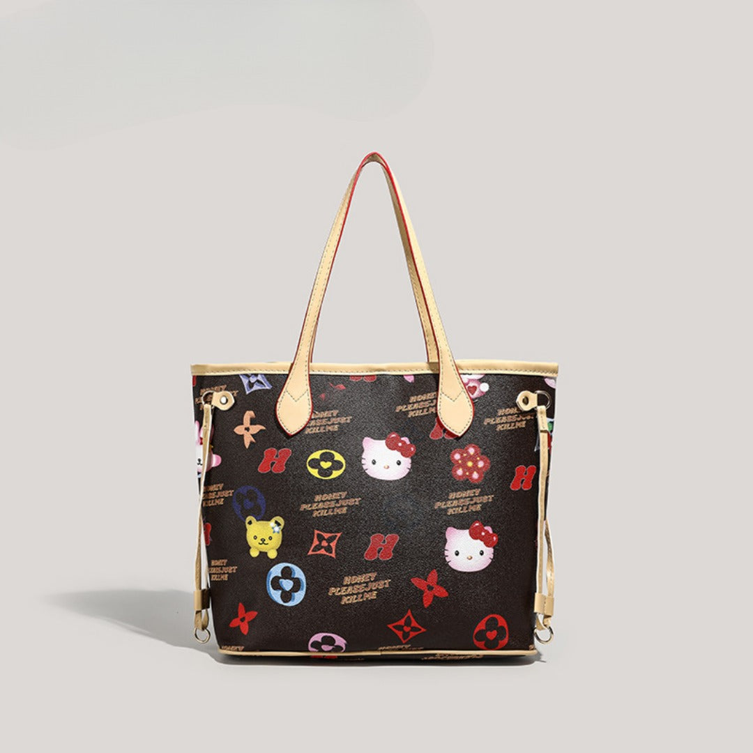 Cute large capacity tote bag, commuter cartoon versatile handbag for women, top handle purse