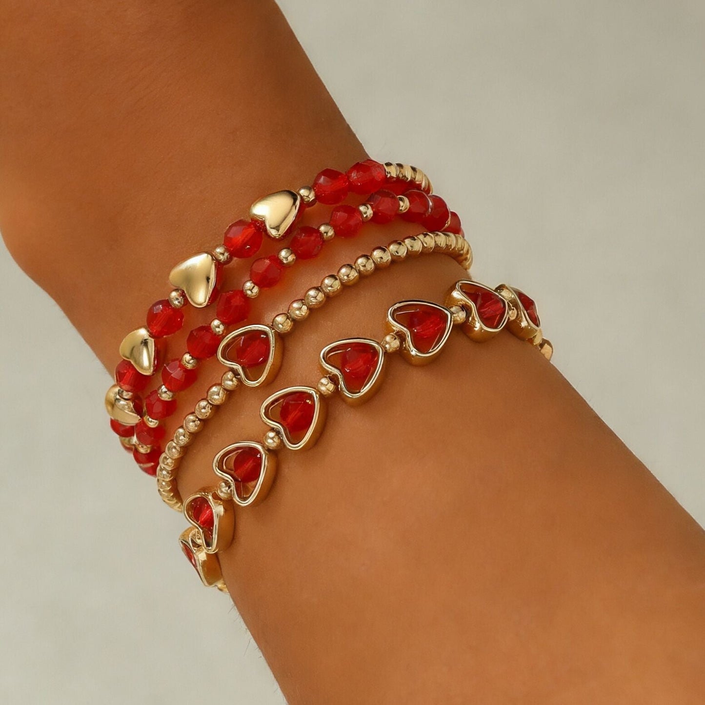 Valentine's Day Heart Beaded Bracelet Set