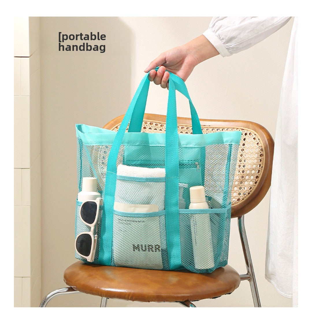 Mesh Shower Tote Bag, Portable Beach Bag, Summer Travel Large Capacity Portable Mesh Tote Bag, Foldable Wash and Makeup bag large